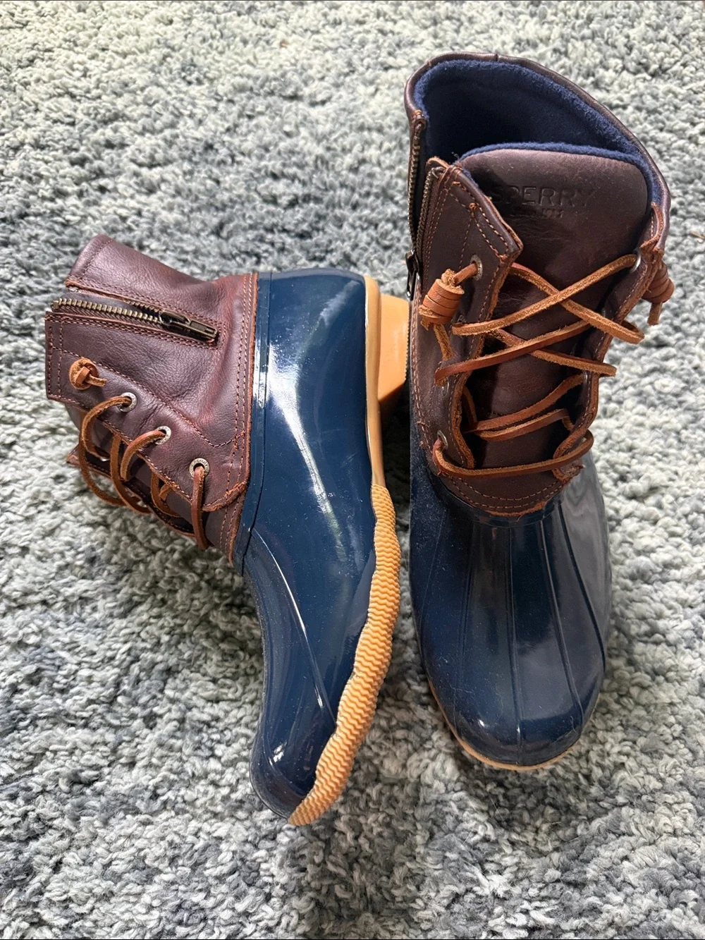 Sperry Navy & Brown Lace-Up Duck Boots - Picture 2 of 4